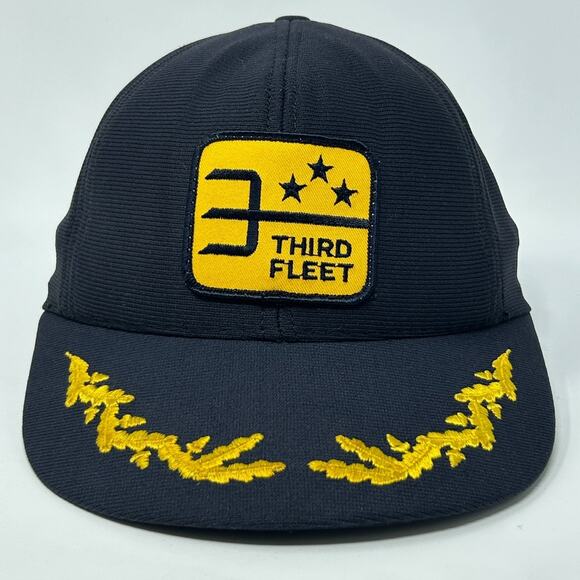 Vintage 80s Commander US Third Fleet Hat Baseball Cap USN Navy USA Snapback Blue - Picture 1 of 10